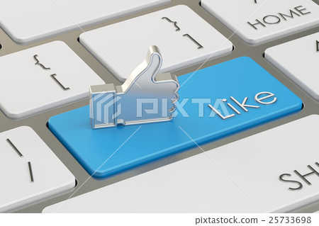 Like Button on the keyboard, 3D rendering Like Button on the keyboard, 3D rendering 25733698