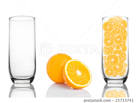 Glass of healthy organic oranges inside on white Glass of healthy organic oranges inside on white 25733741