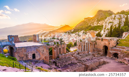 The Ruins of Taormina Theater at Sunset. The Ruins of Taormina Theater at Sunset. 25734357