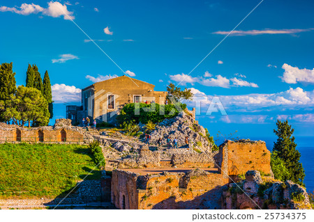 The Ruins of Taormina Theater at Sunset. The Ruins of Taormina Theater at Sunset. 25734375