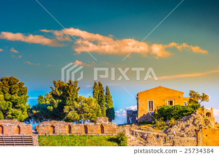 The Ruins of Taormina Theater at Sunset. 25734384