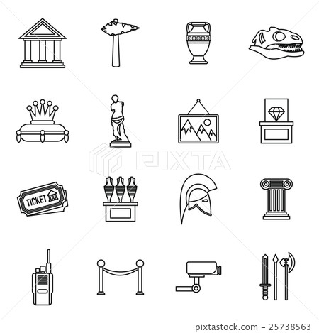 Museum icons set, outline style Museum icons set, outline style 25738563