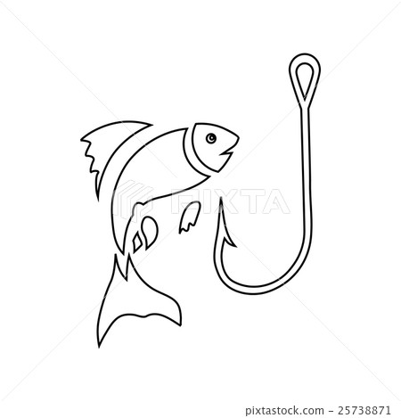 Fishing hook and fish icon, outline style 25738871