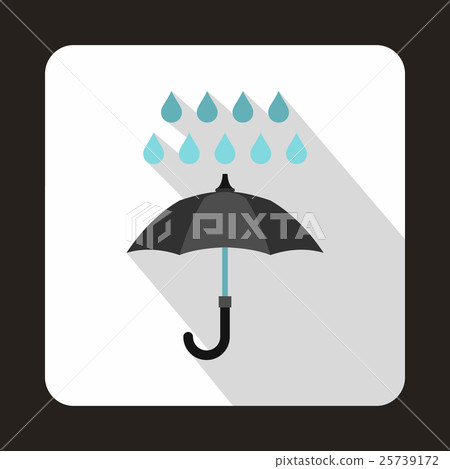 Black umbrella and rain drops icon, flat style Black umbrella and rain drops icon, flat style 25739172