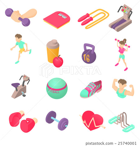 Fitness icons set, isometric 3d style 25740001