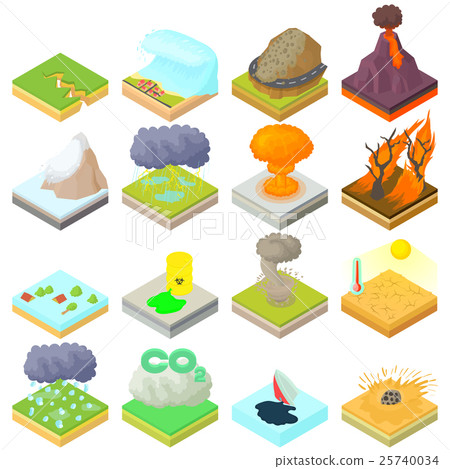 Natural disaster icons set, isometric 3d style 25740034