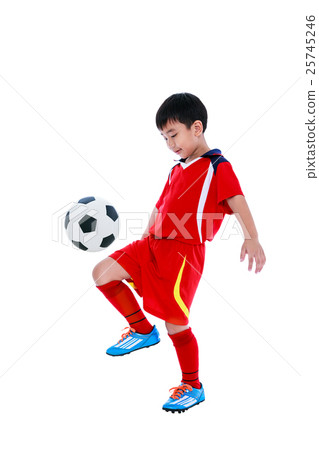 Young asian soccer player with soccer ball.  25745246