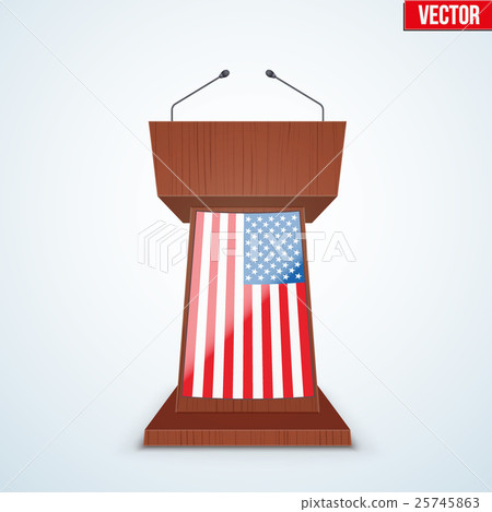 Wooden Podium Tribune with Microphones Wooden Podium Tribune with Microphones 25745863