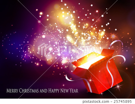 Christmas background with open red box Christmas background with open red box 25745895