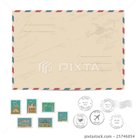 Vintage postal envelope with stamps Vintage postal envelope with stamps 25746854