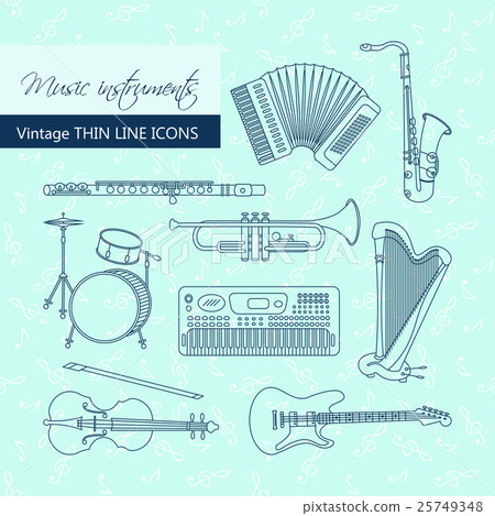 Music instruments thin line icon set for web and 25749348
