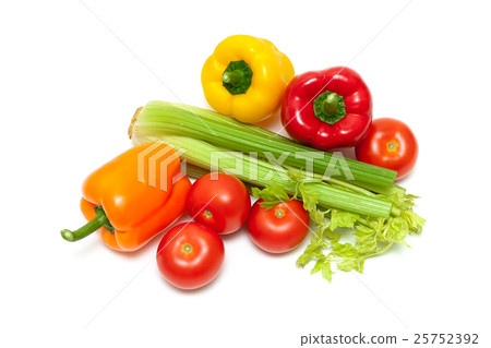 peppers, tomatoes and celery on a white background peppers, tomatoes and celery on a white background 25752392