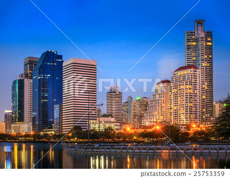 Modern Office Buildings in Bangkok at Night 25753359