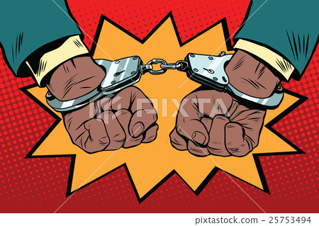 handcuffs behind the back, hands African American 25753494