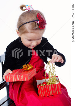 happy girl with gift on white background 25754407