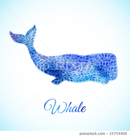 Blue Watercolor whale illustration 25754408