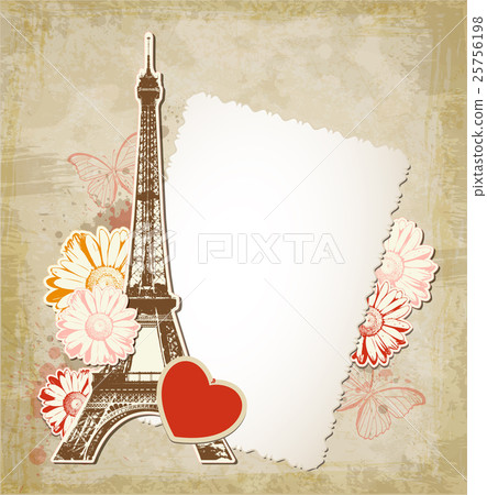 Old paper frame and  Eiffel tower 25756198