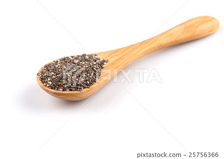 Chia seeds in wooden spoon Chia seeds in wooden spoon 25756366