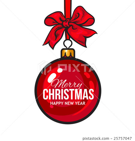 Christmas balls with red ribbon and bows, greeting - Stock Illustration ...
