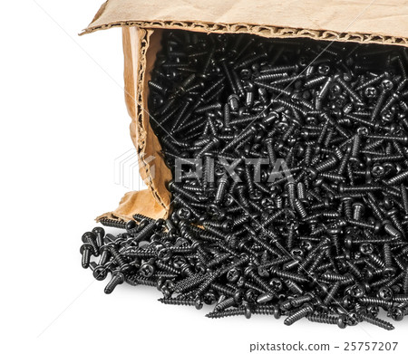 Closeup screws scattered from an old box 25757207