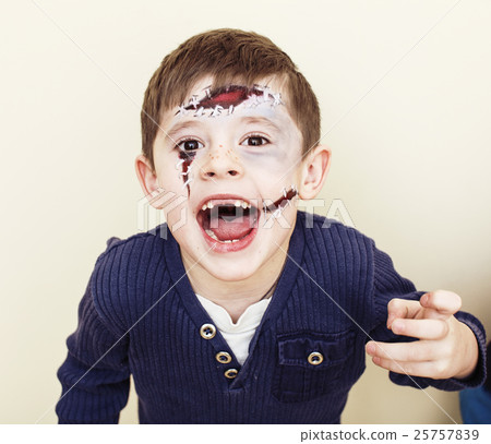 little cute boy with facepaint like zombie 25757839