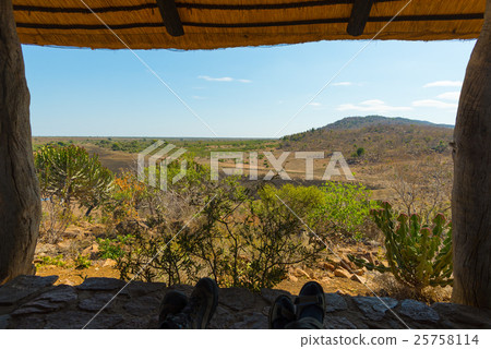 Panoramic view from wooden window 25758114