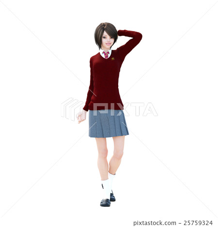 Uniform girls student perming 3DCG illustration material 25759324