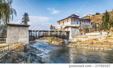the river with traditional bhutan palace,Bhutan 25760387