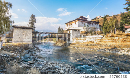 the river with traditional bhutan palace,Bhutan 25760388