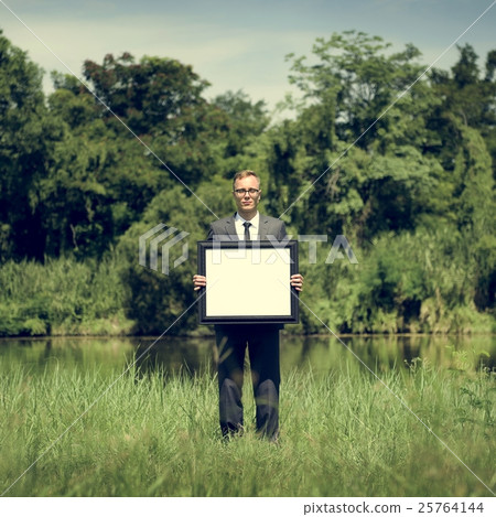 Businessman Holding Picture Frame Copy Space Concept Businessman Holding Picture Frame Copy Space Concept 25764144