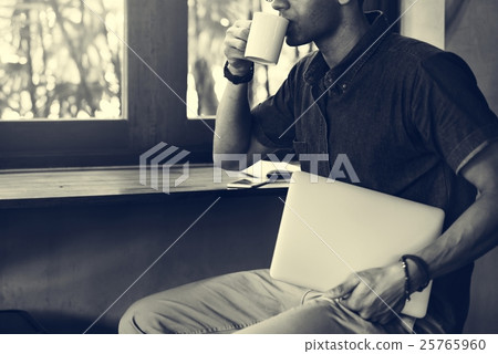Man Working Coffee Shop Cafe Concept 25765960