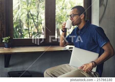 Man Working Coffee Shop Cafe Concept Man Working Coffee Shop Cafe Concept 25766180