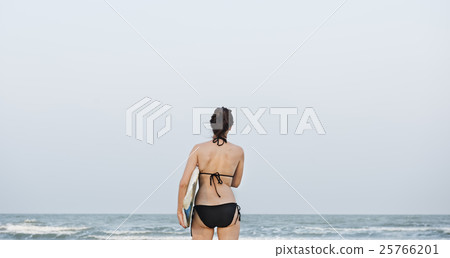 Woman Beach Summer Holiday Vacation Surfing Concept Woman Beach Summer Holiday Vacation Surfing Concept 25766201
