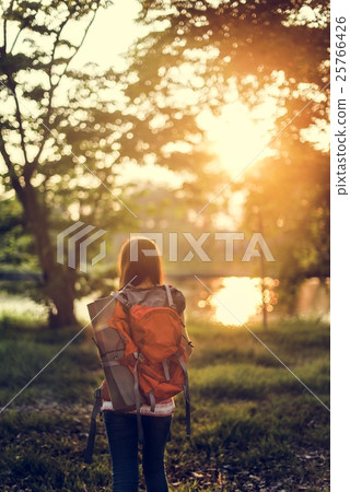 Backpacker Casual Travel Tourist Carefree Nature Concept Backpacker Casual Travel Tourist Carefree Nature Concept 25766426