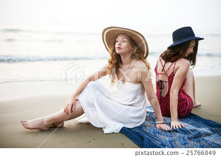 Girls Beach Summer Holiday Vacation Togetherness Concept Girls Beach Summer Holiday Vacation Togetherness Concept 25766849