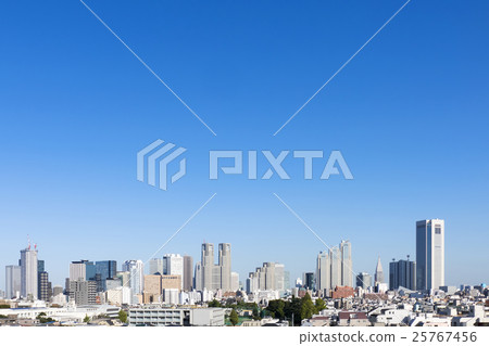 Shinjuku skyscraper group whole view clear blue sky large sky copy space 2016 shooting 25767456