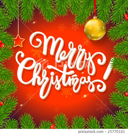Christmas background with fir branches, red - Stock Illustration ...