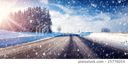 Car on winter road Car on winter road 25776054