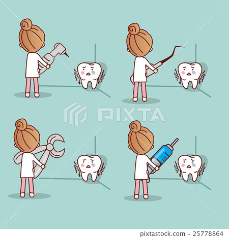 cartoon fear tooth with dentist 25778864
