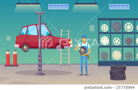 Car Service Garage Cartoon Composition Poster  25778994