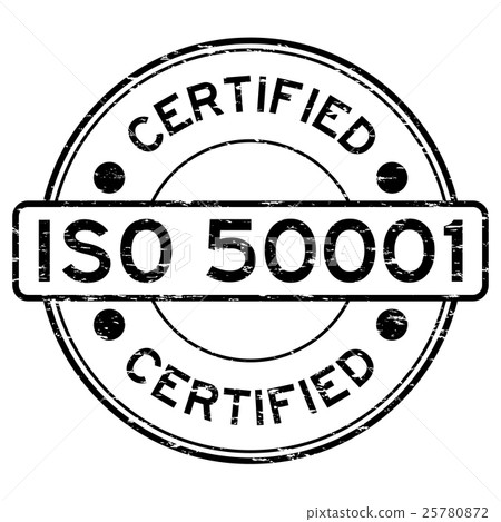 Grunge black ISO 50001 certified rubber stamp 25780872
