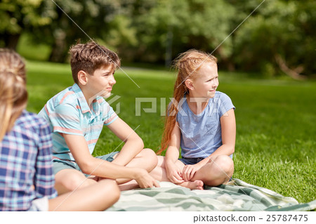group of happy kids or friends outdoors group of happy kids or friends outdoors 25787475
