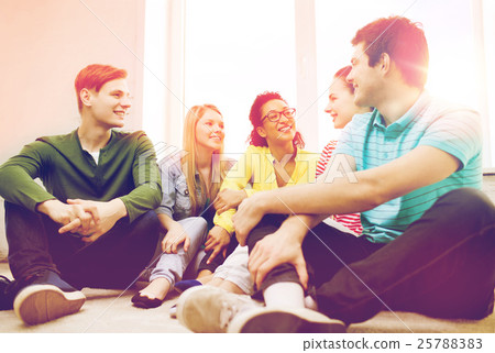 five smiling teenagers having fun at home five smiling teenagers having fun at home 25788383