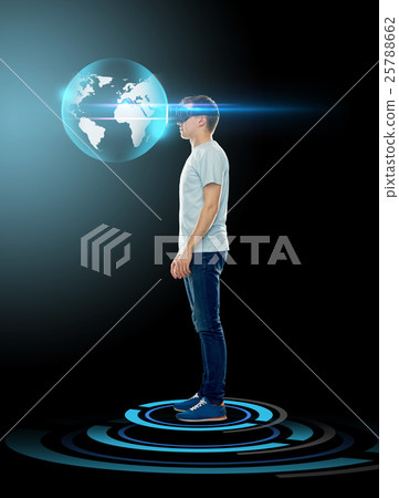happy man in virtual reality headset or 3d glasses 25788662