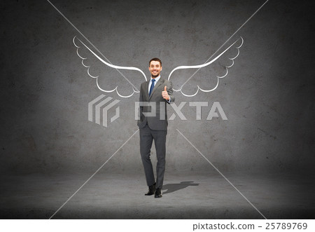 businessman with angel wings showing thumbs up 25789769