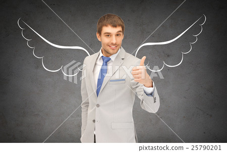 businessman with angel wings showing thumbs up 25790201
