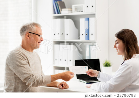senior man and doctor meeting at hospital 25790798