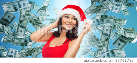 beautiful sexy woman in santa hat over money rain beautiful sexy woman in santa hat over money rain 25791752