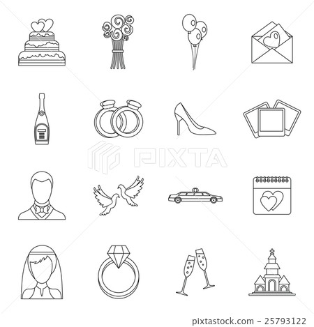 Wedding icons set, outline style Wedding icons set, outline style 25793122