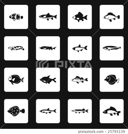 Fish icons set, simple style Fish icons set, simple style 25793139